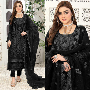 Black Floral Embroidered Georgette Semi Stitched Pakistani Suit