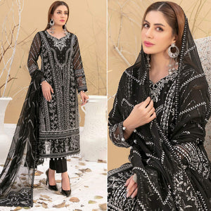 Black Floral Embroidered Georgette Semi Stitched Pakistani Suit