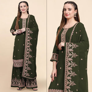 Green Floral Embroidered Georgette Semi Stitched Suit