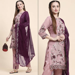 Pink Floral Embroidered Georgette Semi Stitched Pakistani Suit