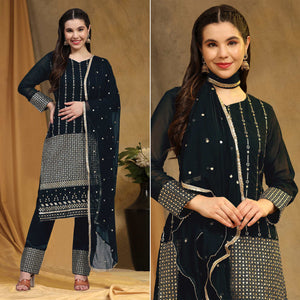 Black Sequins Embroidered Georgette Semi Stitched Salwar Suit