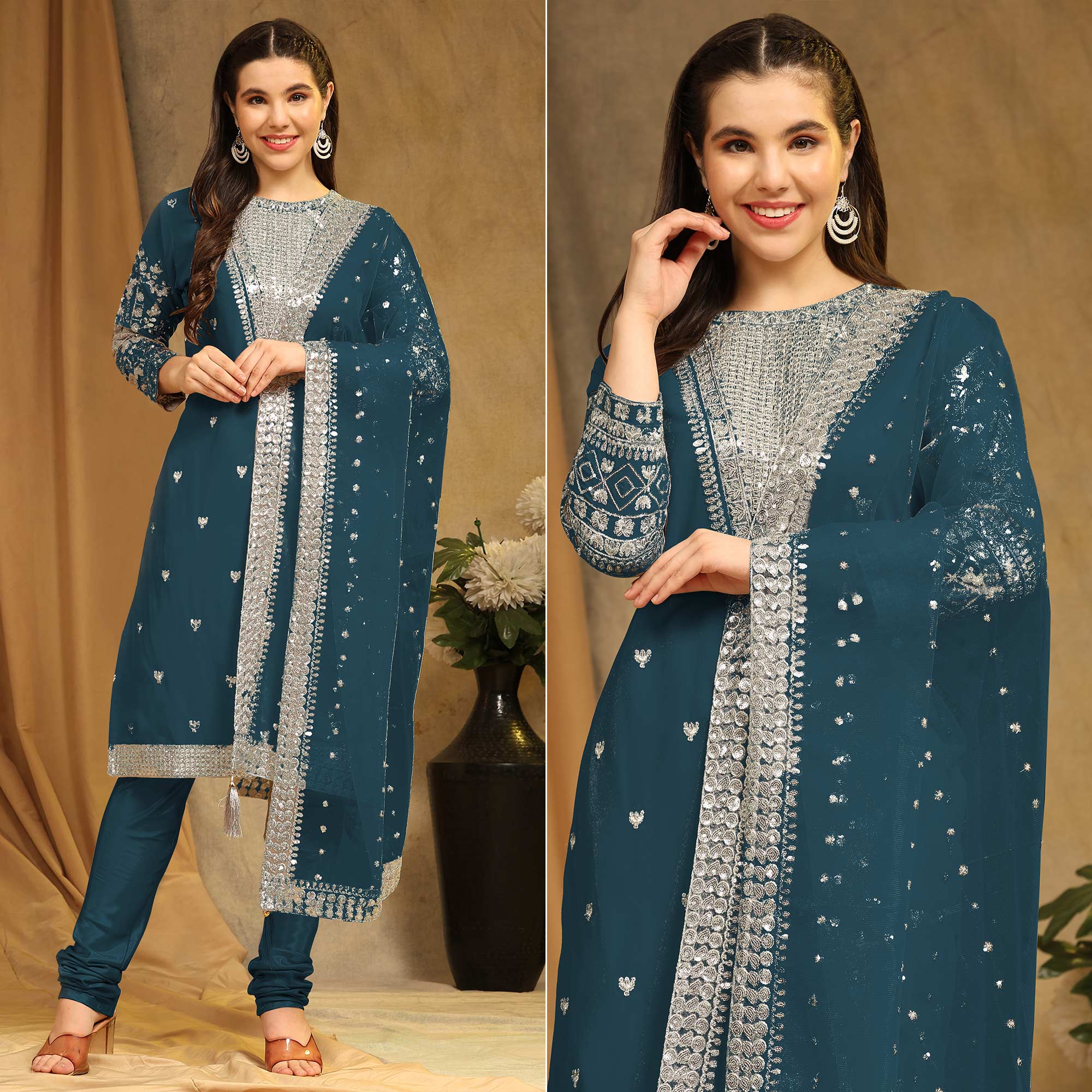 Morpich Sequins Embroidered Georgette Semi Stitched Salwar Suit