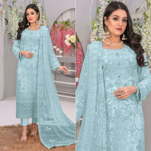 Blue Embroidered Georgette Semi Stitched Pakistani Suit