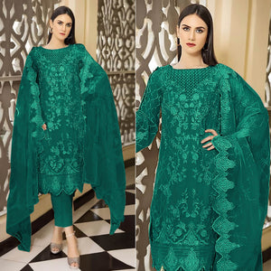 Teal Floral Embroidered Georgette Semi Stitched Pakistani Suit