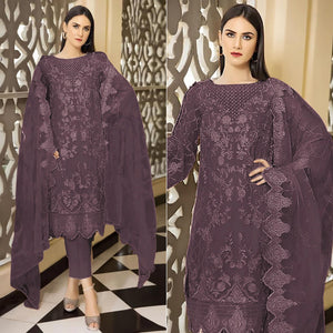 Light Mauve Floral Embroidered Georgette Semi Stitched Pakistani Suit