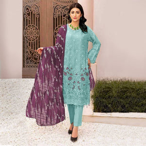 Blue Floral Embroidered Georgette Semi Stitched Pakistani Suit