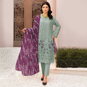 Green Floral Embroidered Georgette Semi Stitched Pakistani Suit