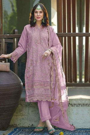 Pink Floral Sequins Embroidery Organza Semi Stitched Pakistani Suit