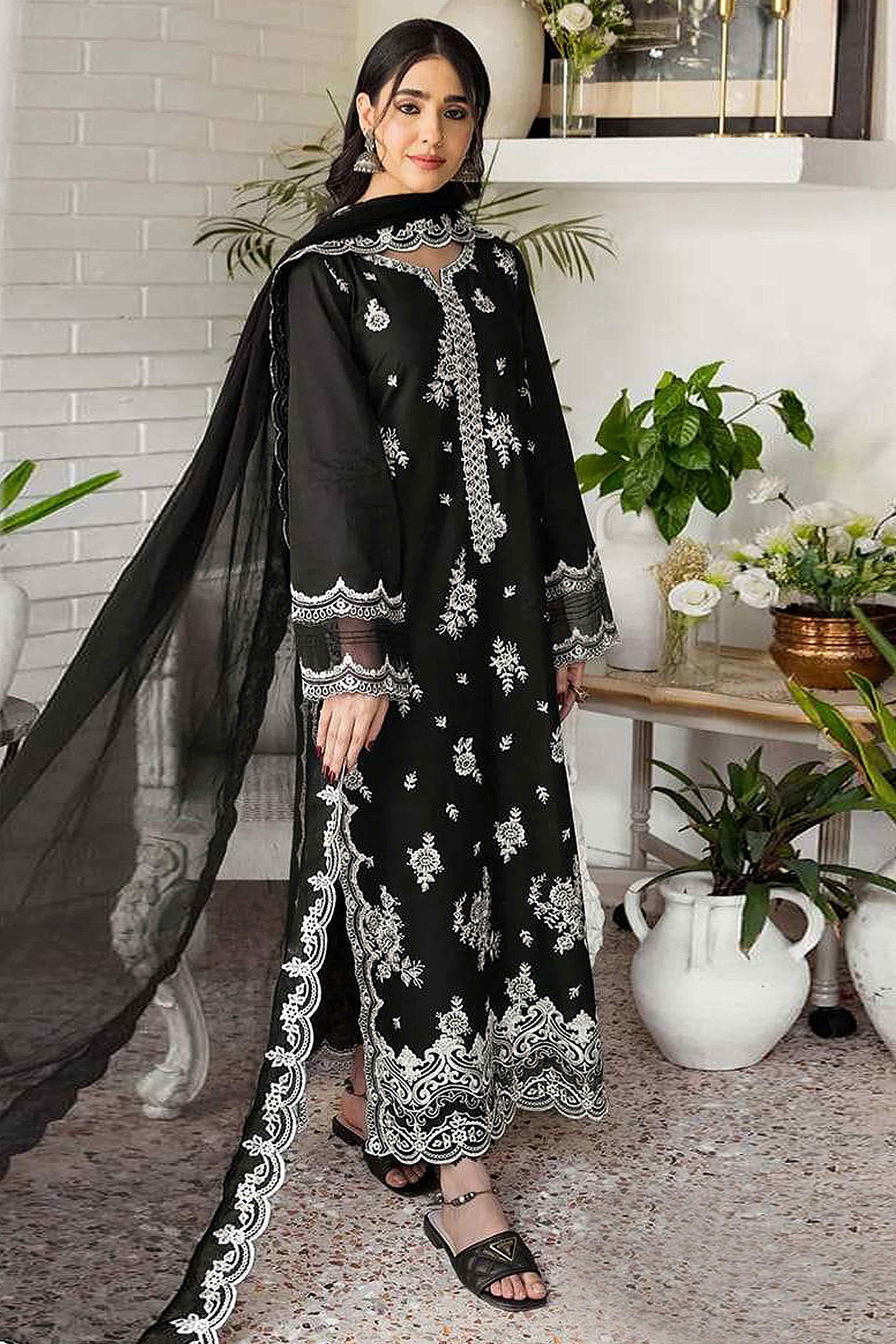 Black Floral Embroidery Georgette Semi Stitched Pakistani Suit