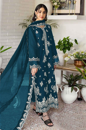 Morpich Blue Floral Embroidery Georgette Semi Stitched Pakistani Suit