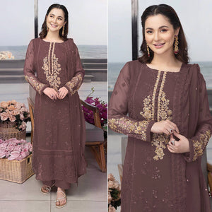 Mauve Floral Embroidered Georgette Semi Stitched Pakistani Suit