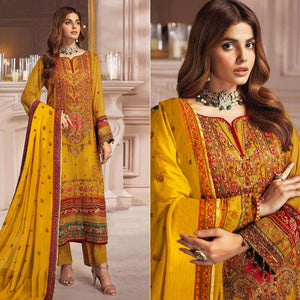 Mustard Embroidered Georgette Pakistani Dress Material