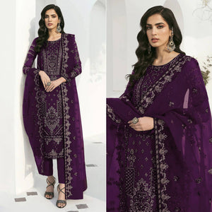 Purple Floral Embroidered Georgette Semi Stitched Pakistani Suit