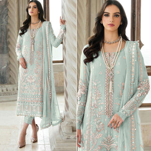 Green Floral Sequins Embroidered Georgette Semi Stitched Suit