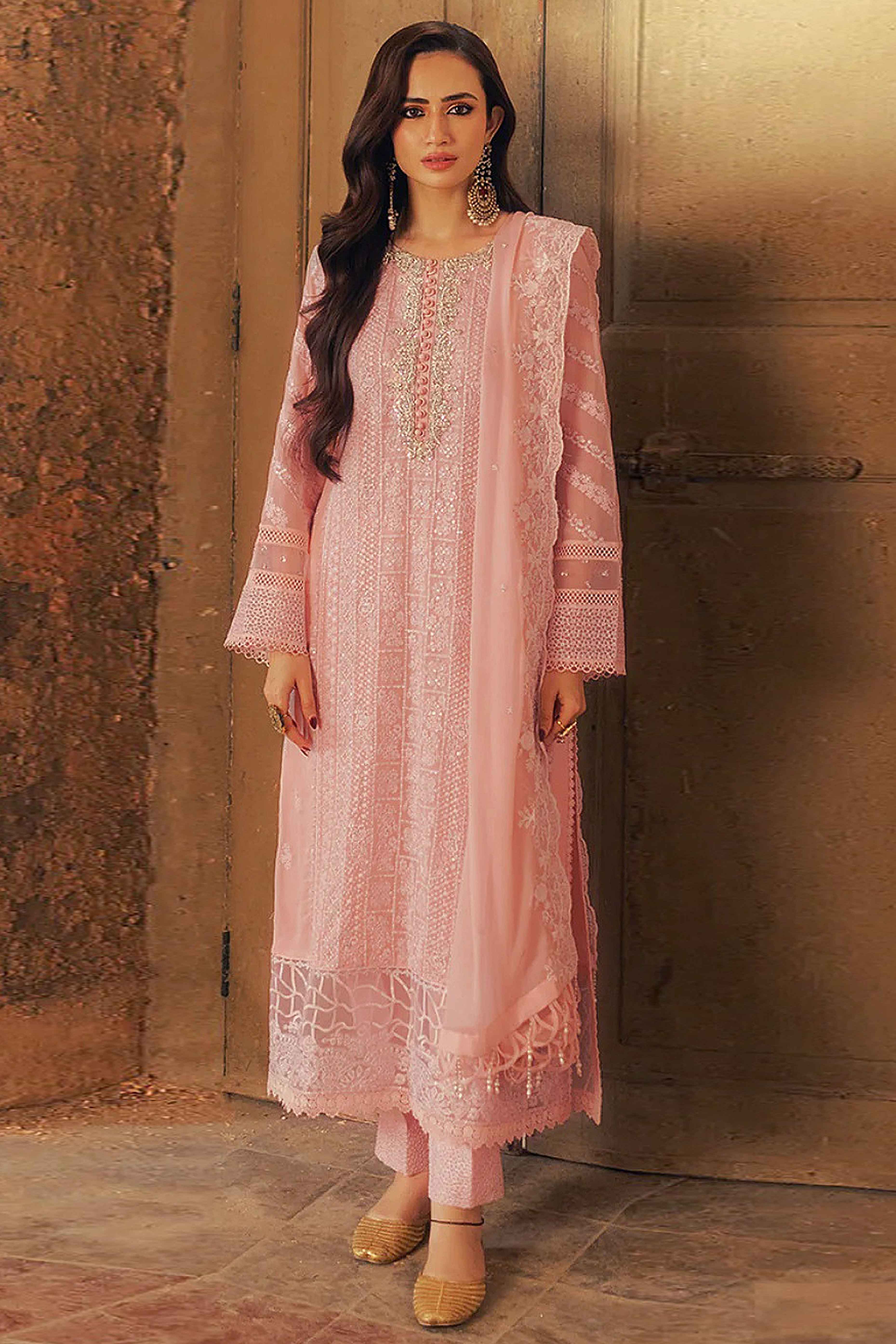 Peach Embroidered Georgette Semi-Stitched Pakistani Suit