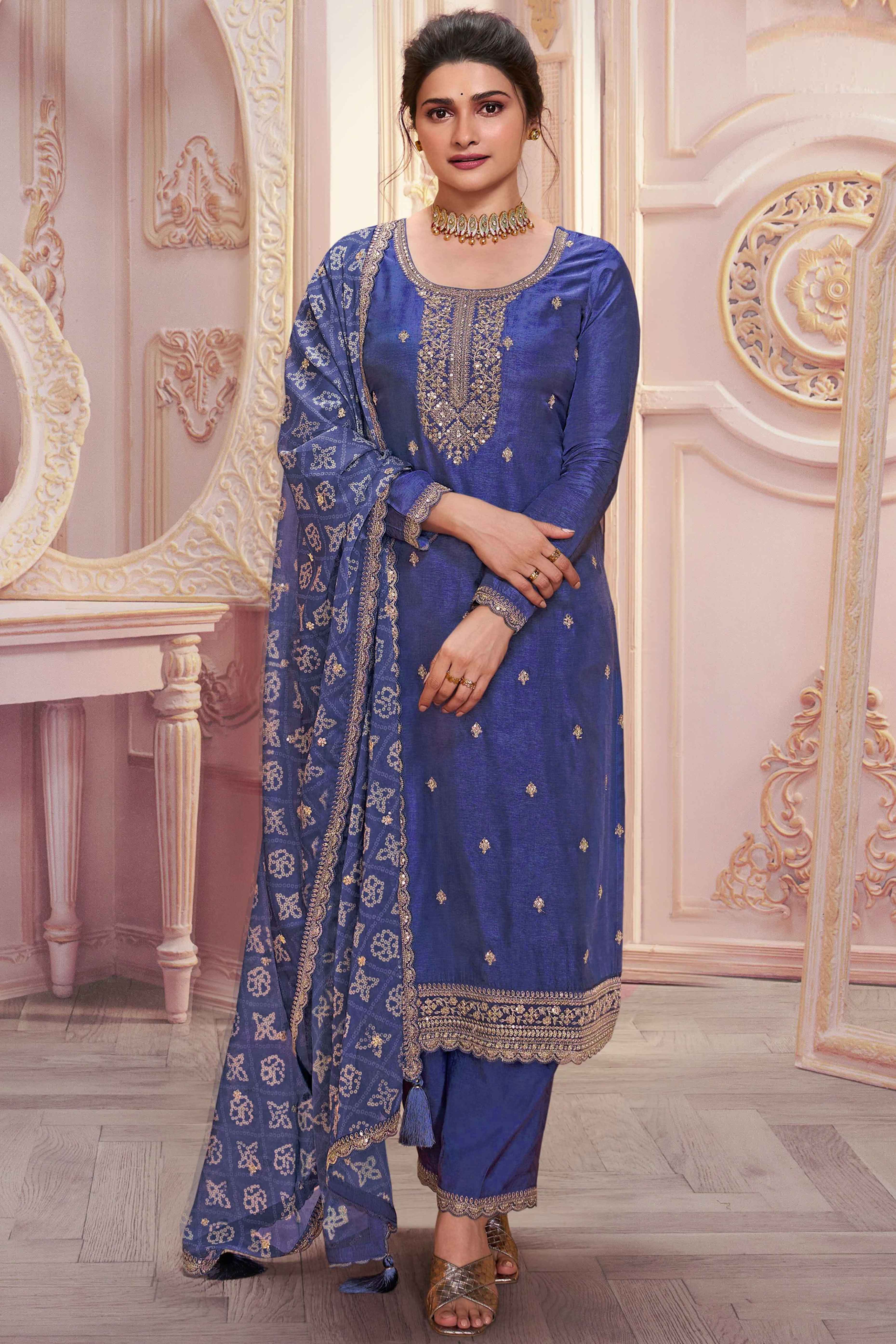 Lavender Embroidered Georgette Semi-Stitched Pakistani Suit