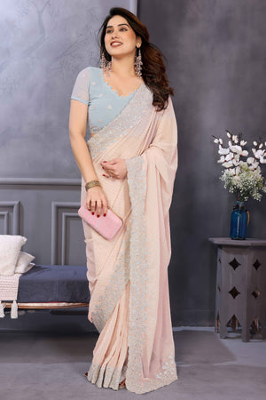 Soft Peach Georgette Saree with Subtle Zari Embroidery