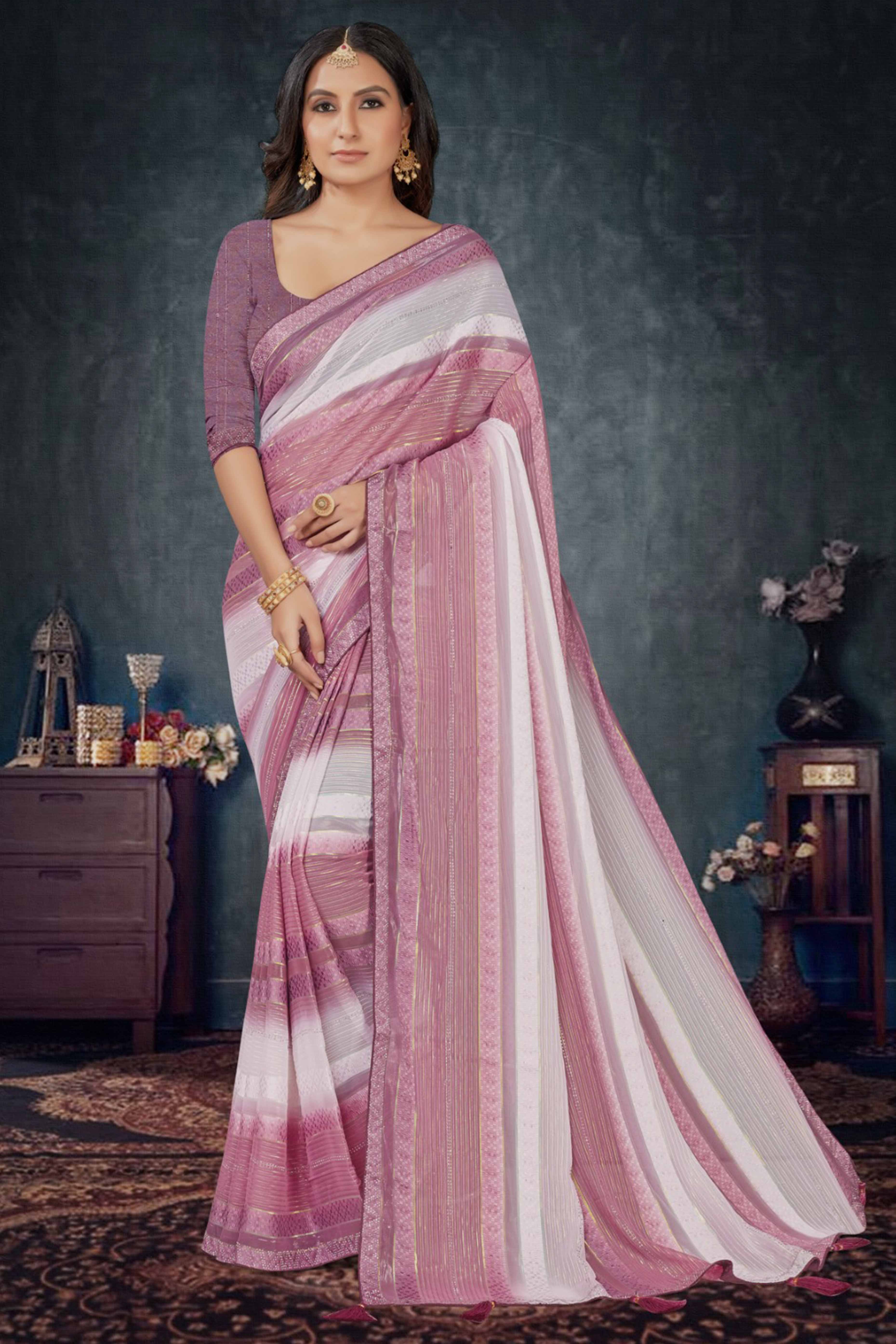 Mauve Woven Design Saree Crafted in Sheer and Elegant Poly Georgette