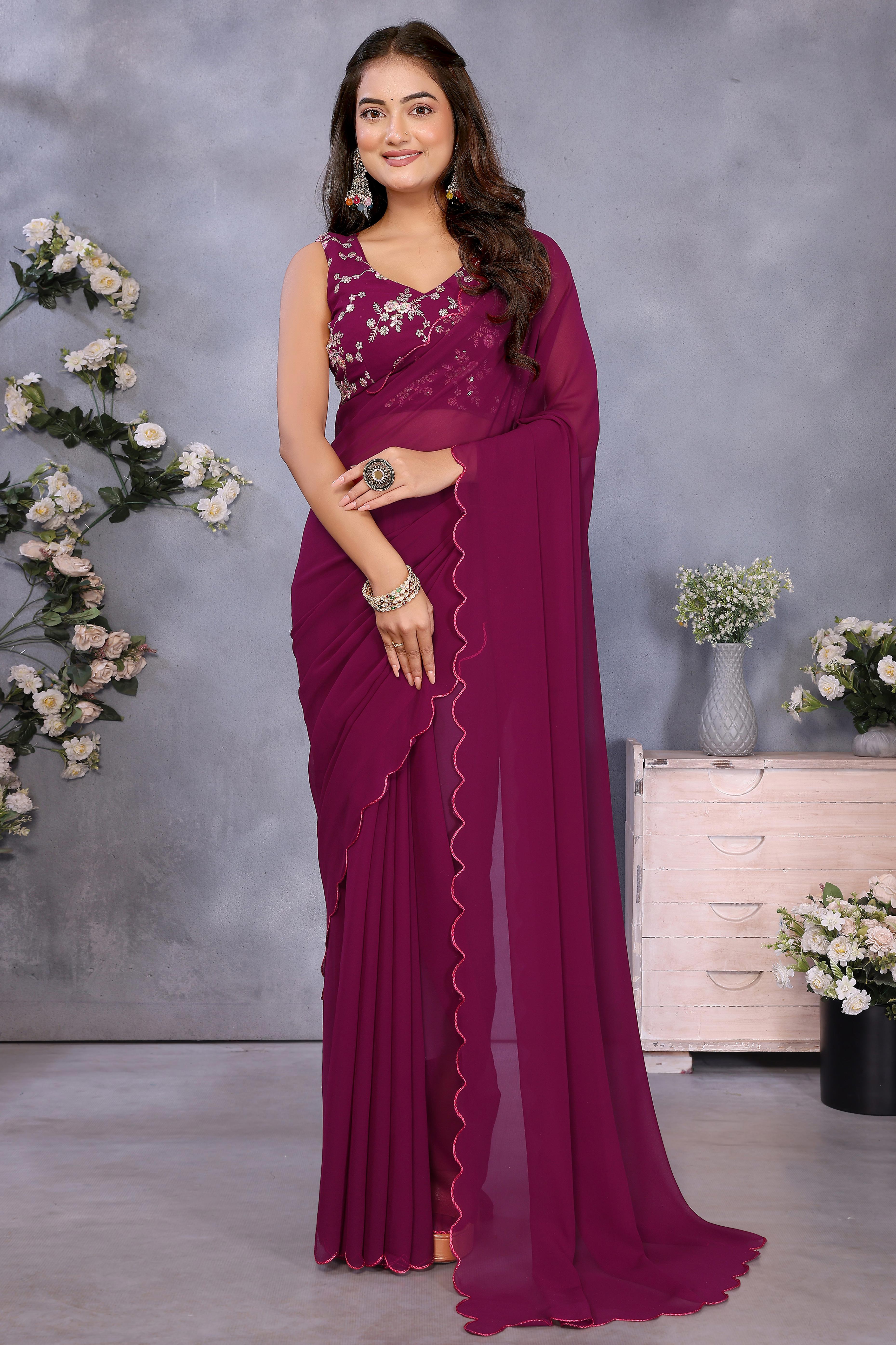 Sophisticated Purple Party Wear Saree in Georgette Fabric With Embellished Blouse