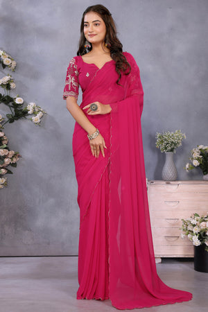 Sophisticated Pink Party Wear Saree in Flowing Georgette Fabric With Embellished Blouse