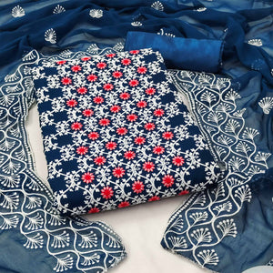 Blue Embroidered Georgette Dress Material