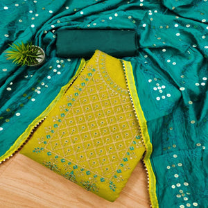 Green Floral Embroidered Modal Dress Material