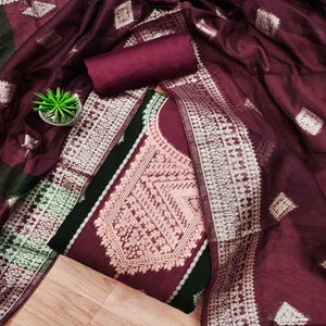 Maroon Woven Chanderi Dress Material