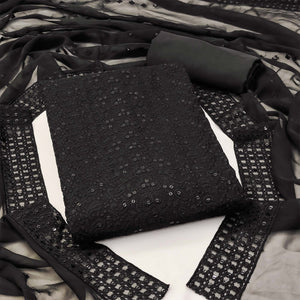 Black Lucknowi Embroidered Georgette Dress Material
