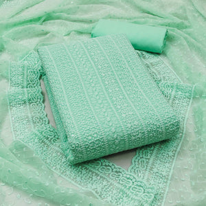 Sea Green Embroidered Georgette Dress Material