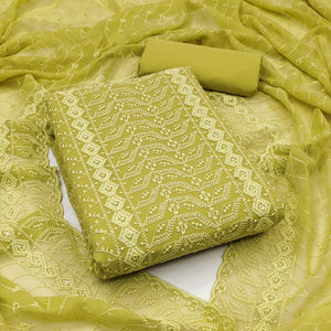 Green Lucknowi Embroidered Georgette Dress Material