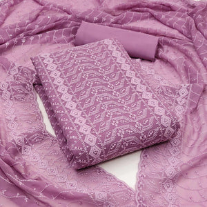 Purple Lucknowi Embroidered Georgette Dress Material