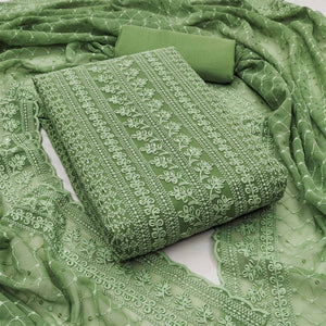 Green Lucknowi Embroidered Georgette Dress Material