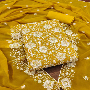Mustard Floral Embroidered Georgette Dress Material