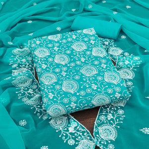 Turquoise Floral Embroidered Georgette Dress Material
