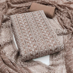 Brown Floral Sequins Embroidered Georgette Dress Material