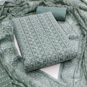 Grey Floral Sequins Embroidered Georgette Dress Material