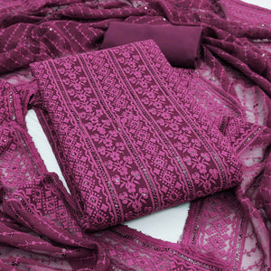 Wine Floral Sequins Embroidered Georgette Dress Material