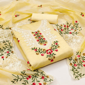 Yellow Floral Sequins Embroidered Chanderi Dress Material