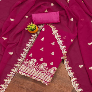 Rani Pink Floral Sequins Embroidered Georgette Dress Material