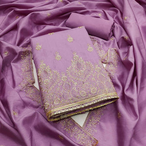 Lavender Floral Embroidered Cotton Blend Dress Material