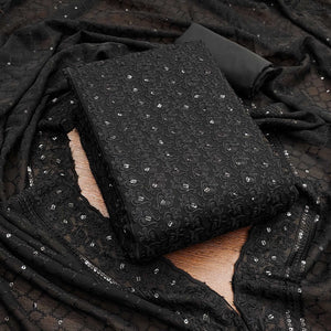 Black Sequins Embroidered Georgette Dress Material