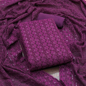 Wine Sequins Embroidered Georgette Dress Material