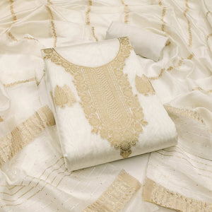 The Perfect Blend of Grace Cream Floral Woven Banarasi Jacquard Dress Material