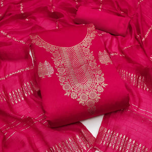 Redefine Elegance with this Rani Pink Floral Woven Banarasi Jacquard Dress Material