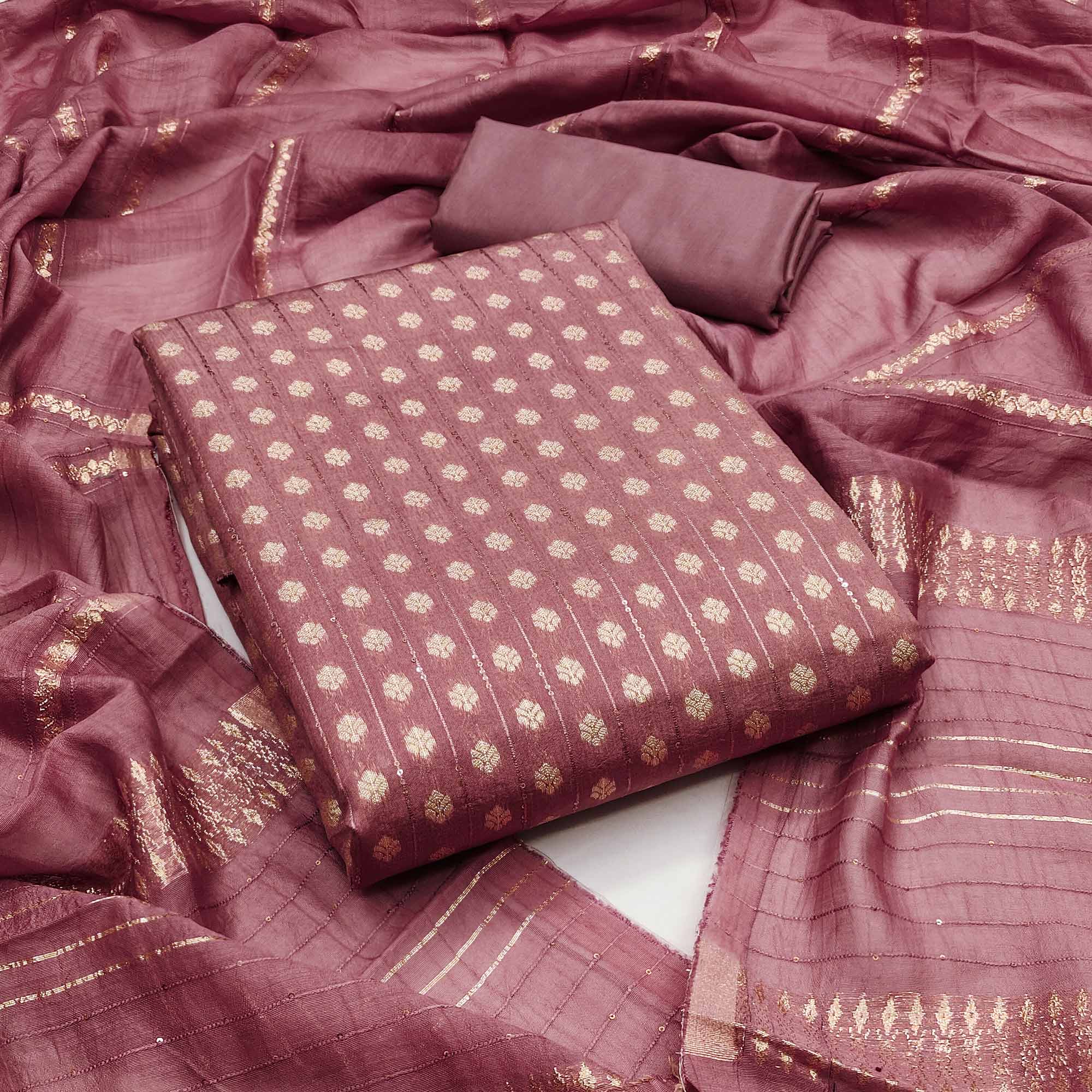 Unleash Your Style with this Mavue Floral Woven With Sequins Embroidered Banarasi Jacquard Dress Material