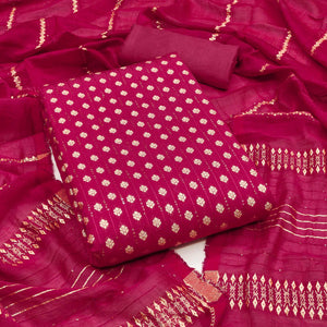 Unleash Your Style with this Rani Pink Floral Woven With Sequins Embroidered Banarasi Jacquard Dress Material
