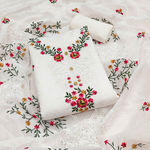 The Perfect Blend of Grace White Floral Sequins Embroidered Chanderi Dress Material