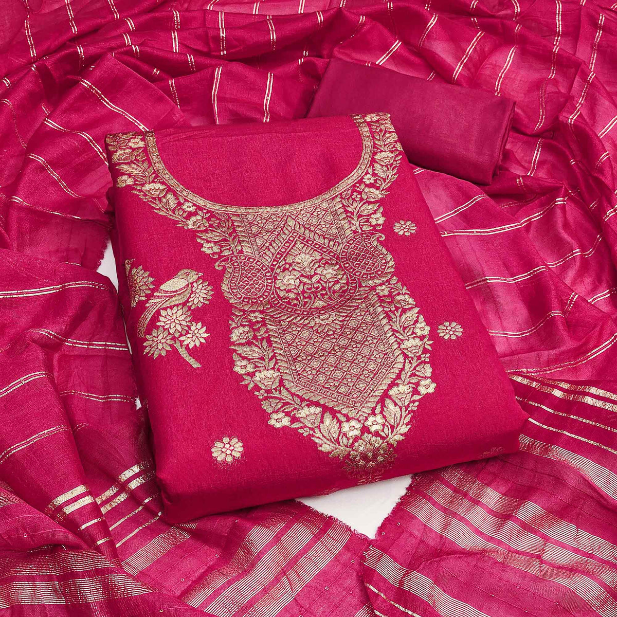 open lace back dress Stunning Dark Pink Colored Festive Wear Embroidered Heavy Modal Silk Dress  Material