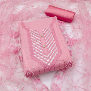 Shimmering Pink Sequins Embroidered Chanderi Cotton Suit Material