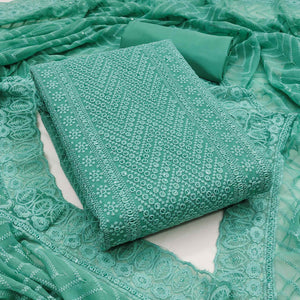 Persian Green Georgette Dress Material With Alluring Sequin Embroidery